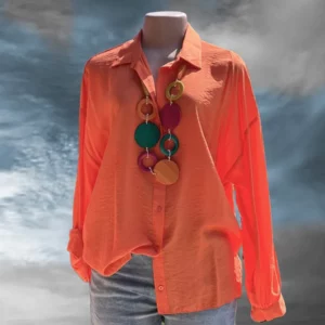 Bright orange button shirt with collar and cuffs