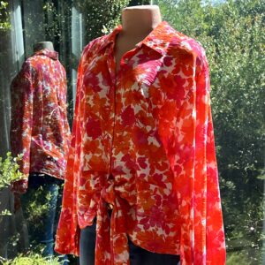 Floral Printed Orange and Pink Ling Sleeve Shirt