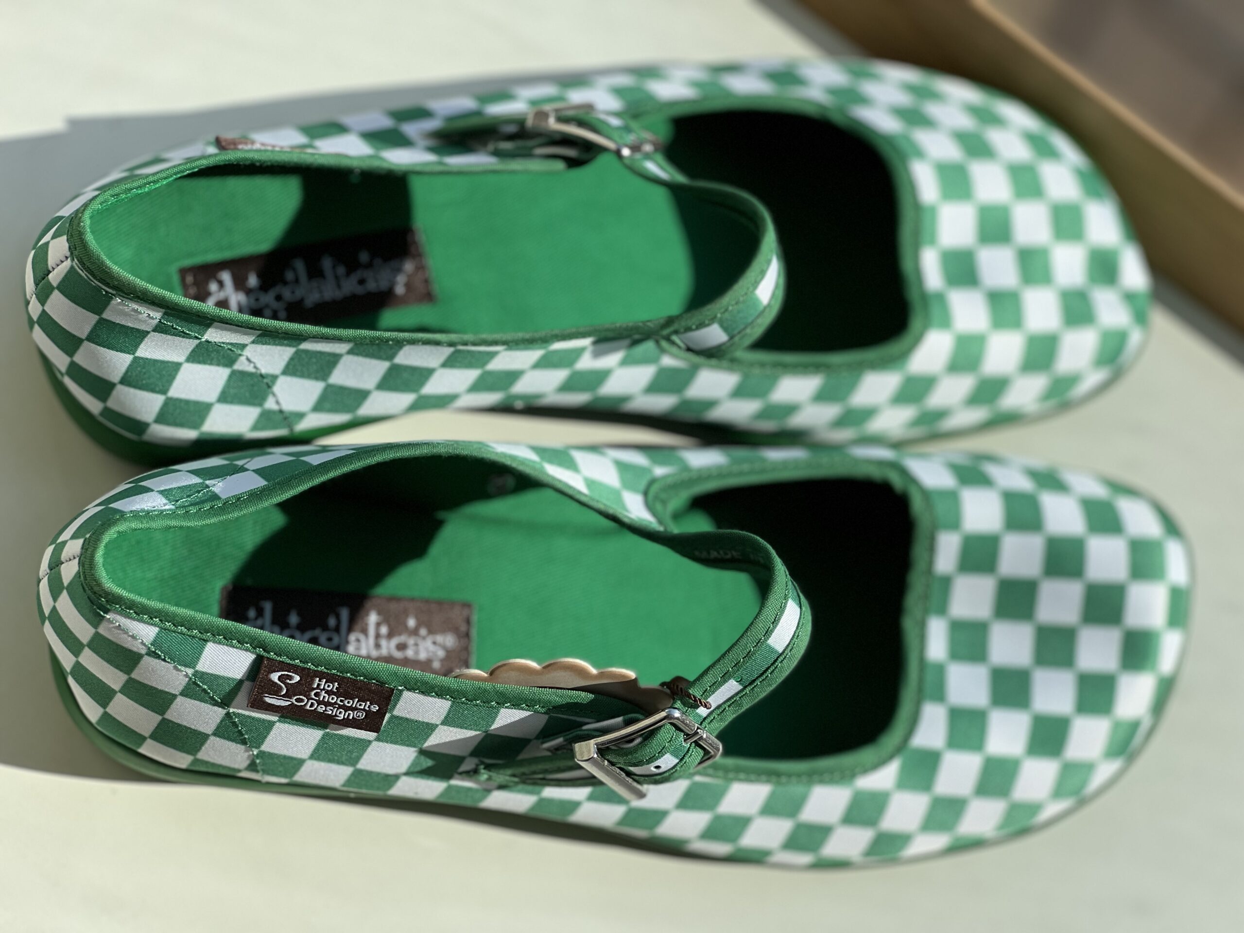 Mary Jane Flats, White & Green Check Print - Image 2