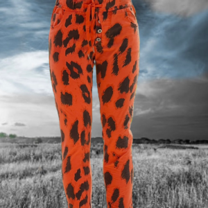 Orange animal print trousers