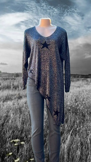 Metallic V-neck Top with slanted hem - Image 4