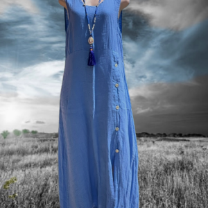 Blue long linen dress