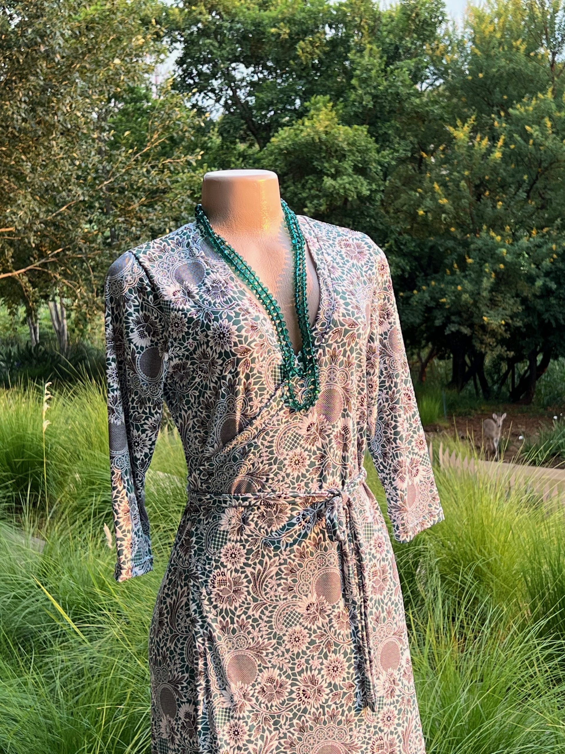 Green and grey wrap dress - Image 3