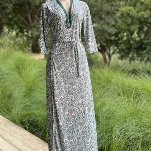 Green and grey wrap dress